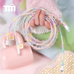 Tom原创适用苹果 c传输线毛线快充炫彩 安卓手机iPhone数据线type