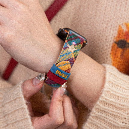 puui原创适用Applewatch苹果S9手表iwatch11刺绣S10表带7/6代复古