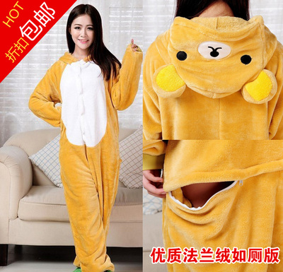法兰珊瑚绒轻松熊动物睡衣卡通连体睡衣秋冬男女情侣成人可爱学生