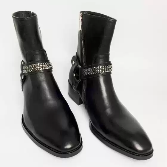 Martin Boots Autumn and Winter Special Offer European and American Trendy Leather Buckle Chain Personalized Chelsea High Street Young Men's Shoes
