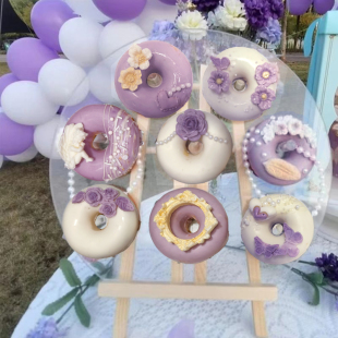 紫色甜甜圈星黛露食用蛋糕订婚开业庆典宝宝生日企业定制结婚摆台