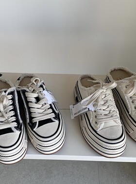 2026春季新款厚底复古擦色做旧乞丐帆布拖鞋百搭学院风休闲板鞋女