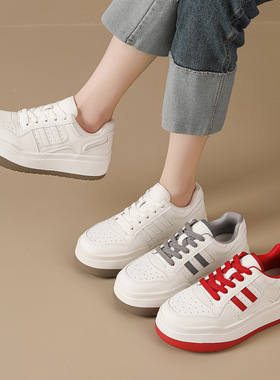 2026春季新真皮厚底小白鞋女款轻便休闲板鞋增高运动休闲鞋低帮