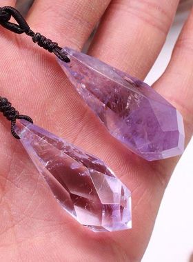原石水晶原石吊坠紫水晶水滴切面灵摆挂件男女情侣项链饰水滴之泪