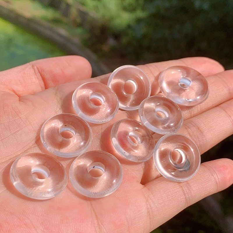 2A级白水晶平安扣吊坠冰种白水晶随身小挂件白色透明原石项链男女