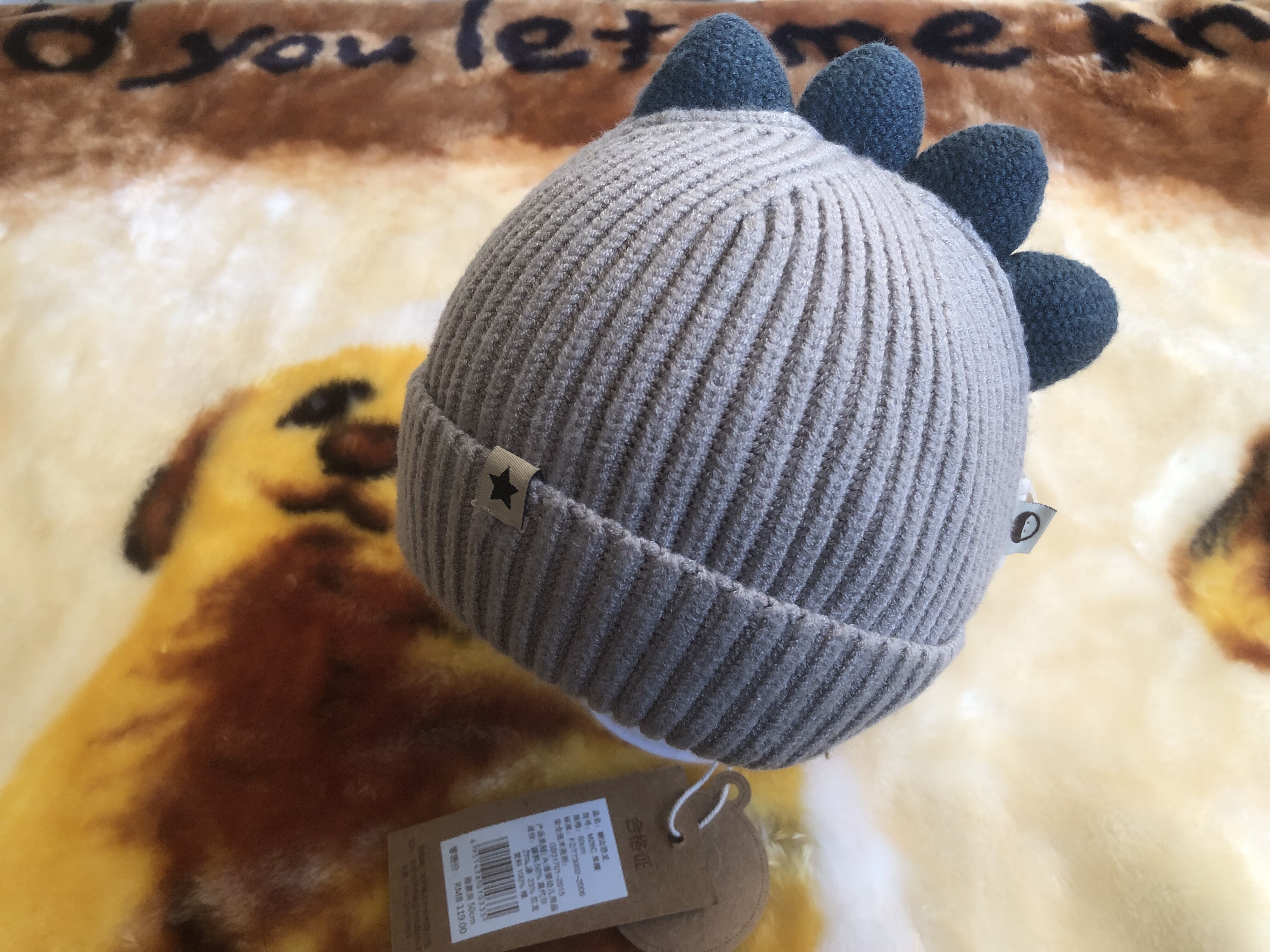 木然良品冬宝宝帽子针织帽保暖儿童纯棉衬毛球护耳翻边帽新中式