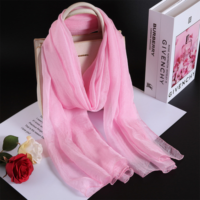 粉红色真丝丝巾女百搭春秋冬长款
