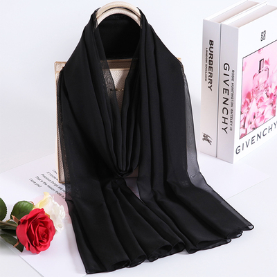 时尚柔软保暖桑蚕丝巾防晒外搭披肩女秋冬款真丝围巾雪纺围脖黑色