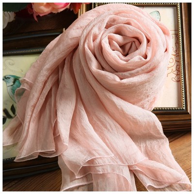 今年新款杭州丝绸真丝围巾大尺寸桑蚕丝巾女春秋冬保暖藕粉色披肩