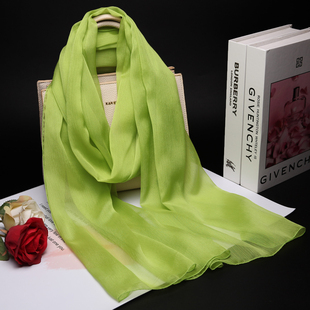 新款时尚柔软真丝巾糖果色围巾高级桑蚕丝围巾保暖披肩围脖果绿色