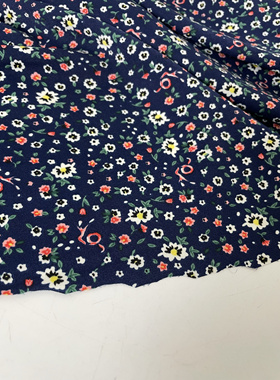 A244深蓝色底小碎花印花雪纺布头柔软舒适透气上衣衬衫连衣裙面料