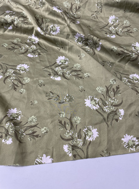 G581夏季绿底印花色丁雪纺布头 柔软垂坠透气连衣上衣旗袍diy面料