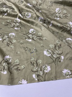 G581夏季 柔软垂坠透气连衣上衣旗袍diy面料 绿底印花色丁雪纺布头