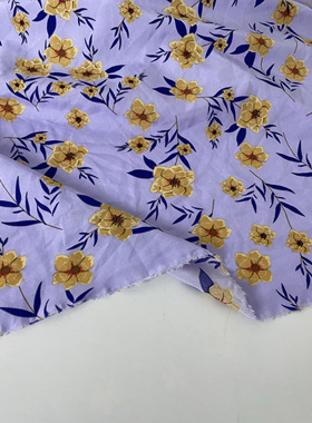 A616夏季紫色底印花聚酯纤维面料 柔软垂感女夏上衣连衣裙A字裙布