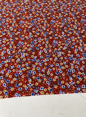 3米深红色底小碎花印花雪纺布头柔软垂坠透气连衣裙上diy面料D901