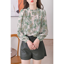 复古泡泡袖上衣春装女2025新款木耳边小立领衬衣法式碎花真丝衬衫