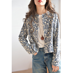 GESGOO设计感绣花短款外套女春季通勤显瘦圆领文艺小上衣洋气复古