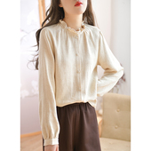 上衣松弛感穿搭 木耳领长袖 GESGOO复古文艺棉麻衬衫 女春秋2026新款