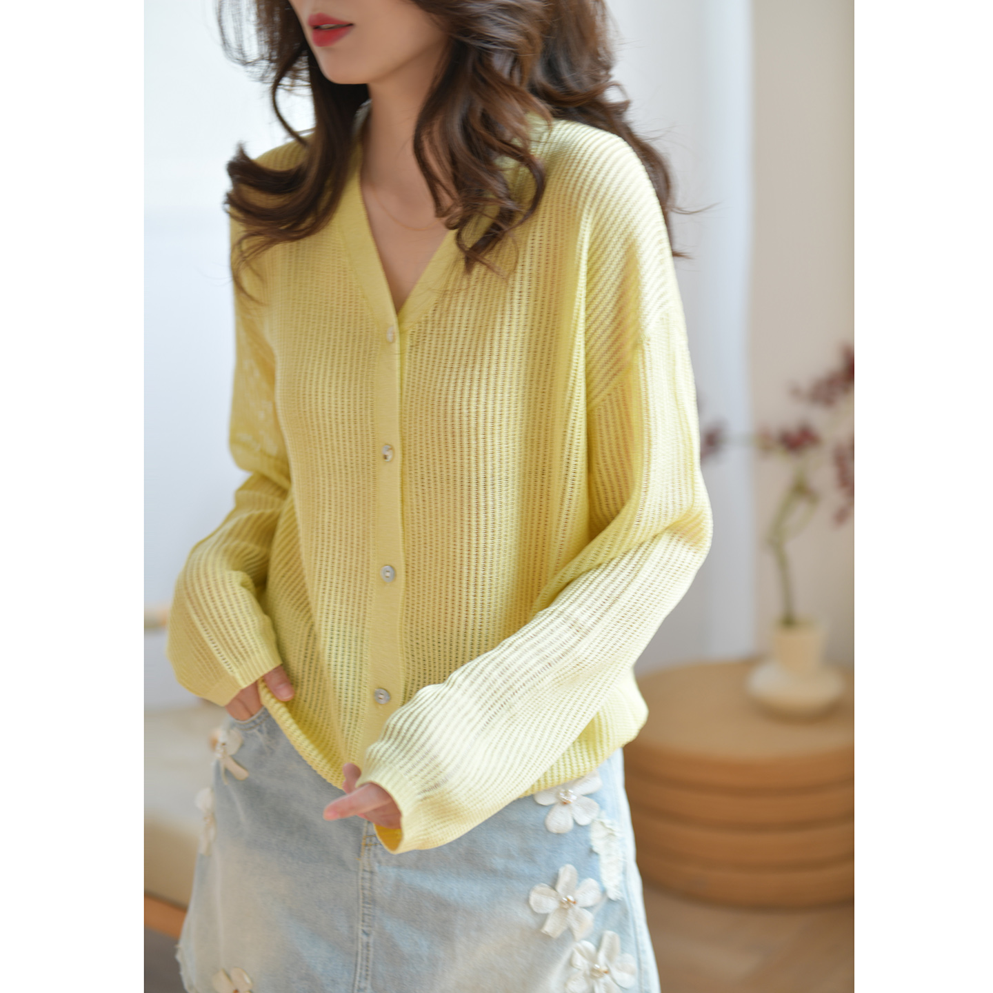 GESGOO简约宽松v领针织衫上衣