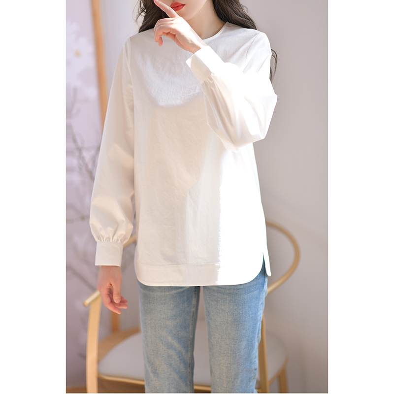 GESGOO宽松套头白色衬衫长袖上衣