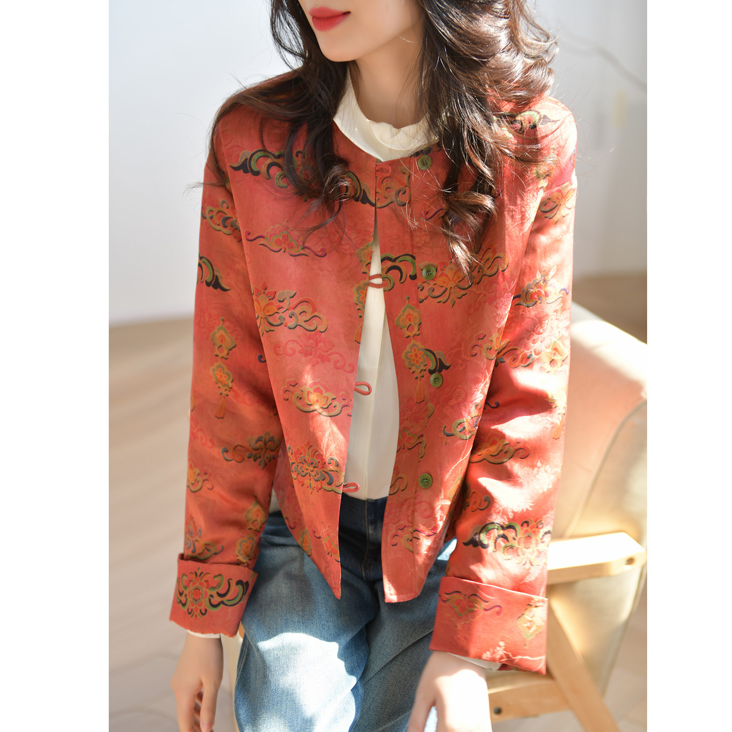 GESGOO红云纱25姆米真丝夹棉短外套女薄款通勤显瘦新中式提花棉服,女装/女士精品,棉衣/棉服,淘宝优惠券,粉丝福利购,淘宝优惠卷