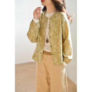 女装 外套浮光锦桑蚕丝轻奢气质小衫 式 GESGOO早春绿色提花真丝衬衫