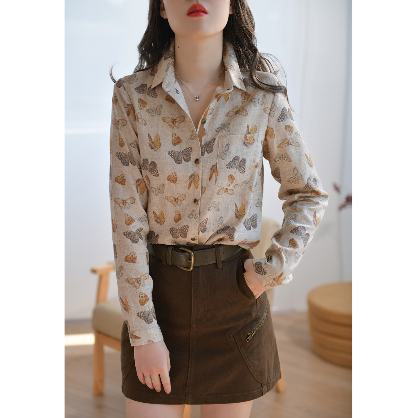 GESGOO原创设计翻领天丝麻衬衫