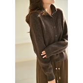 GESGOO软糯咖色山羊绒半高领毛衣女秋冬针织上衣慵懒松弛感miu系