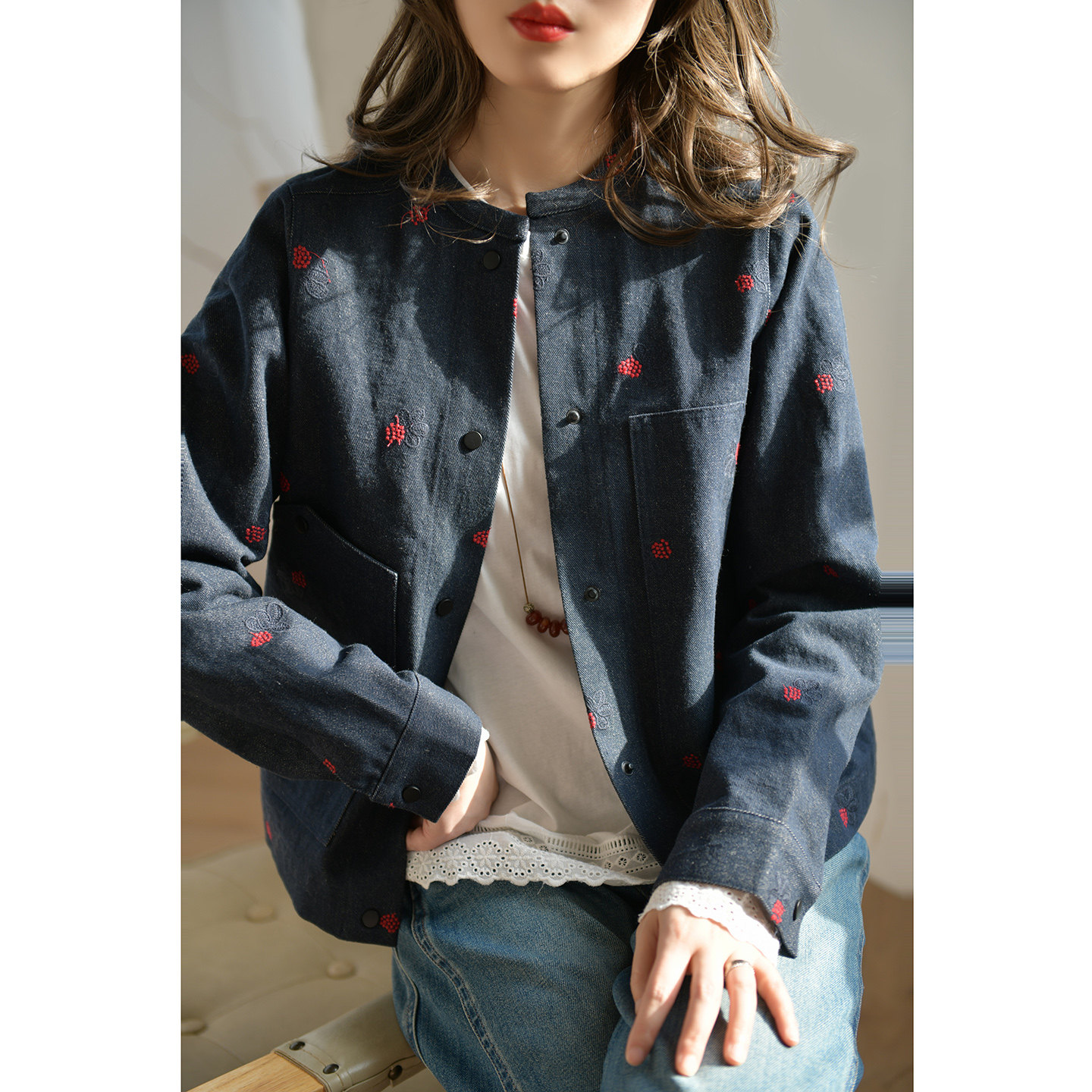 GESGOO复古丹宁牛仔外套女春季休闲宽松圆领夹克棉麻上衣通勤百搭,女装/女士精品,短外套,淘宝优惠券,粉丝福利购,淘宝优惠卷