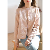 女春季 GESGOO复古新中式 含棉短外套厚款 设计感提花粉色上衣袄子