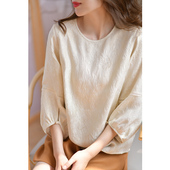 提花上衣别致小衫 春夏灯笼袖 女2026新款 GESGOO重磅冠乐绉真丝衬衫