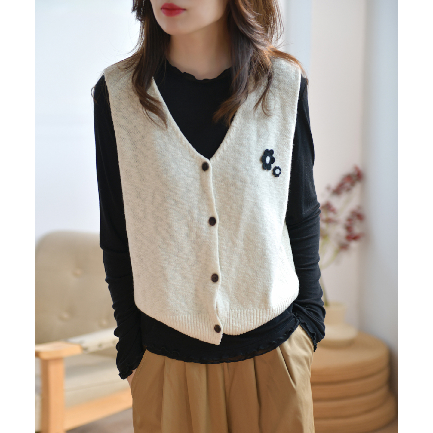 GESGOO洋气v领羊毛针织马甲