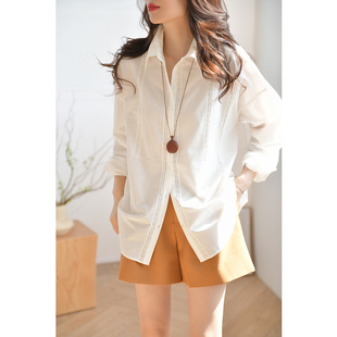 GESGOO设计感纯色真丝棉衬衫女宽松百搭长袖上衣简约知性衬衣春季