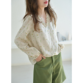 GESGOO轻盈呼吸感天丝亚麻长袖 上衣宽松 文艺百搭v领秋季 衬衫 女装