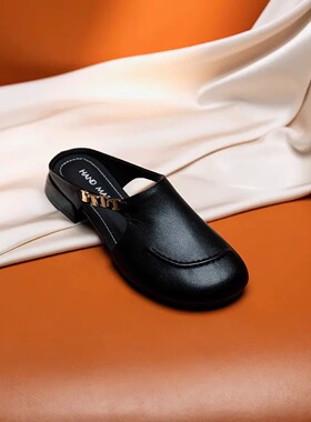 3cm低粗跟软底软皮舒适凉拖女夏外穿拖鞋包头半拖休闲勃肯鞋