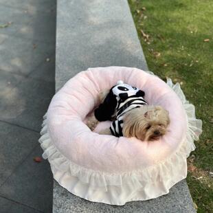 猫窝狗窝马尔济斯韩国ins小型犬猫狗窝 粉色花裙子宠物网红秋冬款