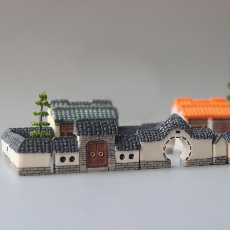 中式古建筑模型庭院水池凉亭盆景微景观假山水陆缸鱼缸造景小摆件