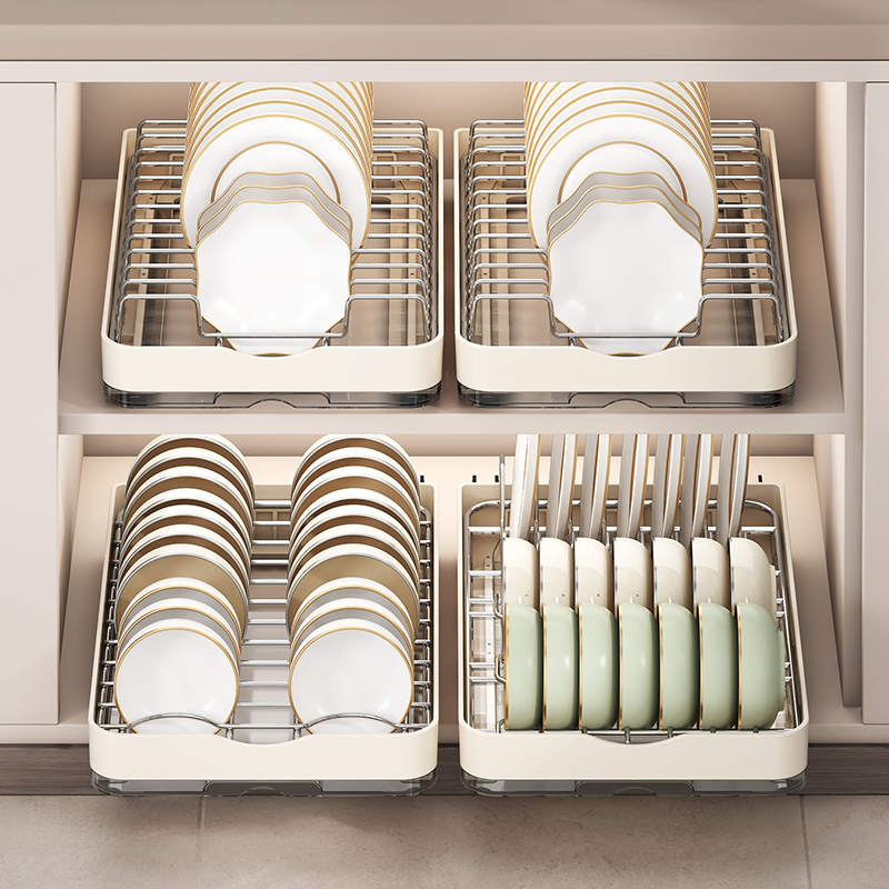 不锈钢可伸缩拉篮厨房置物架