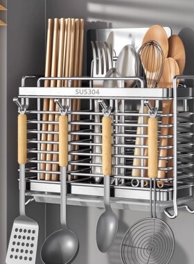 304不锈钢筷子筒壁挂式免打孔筷子笼收纳盒筷笼筷筒架篓通风沥水