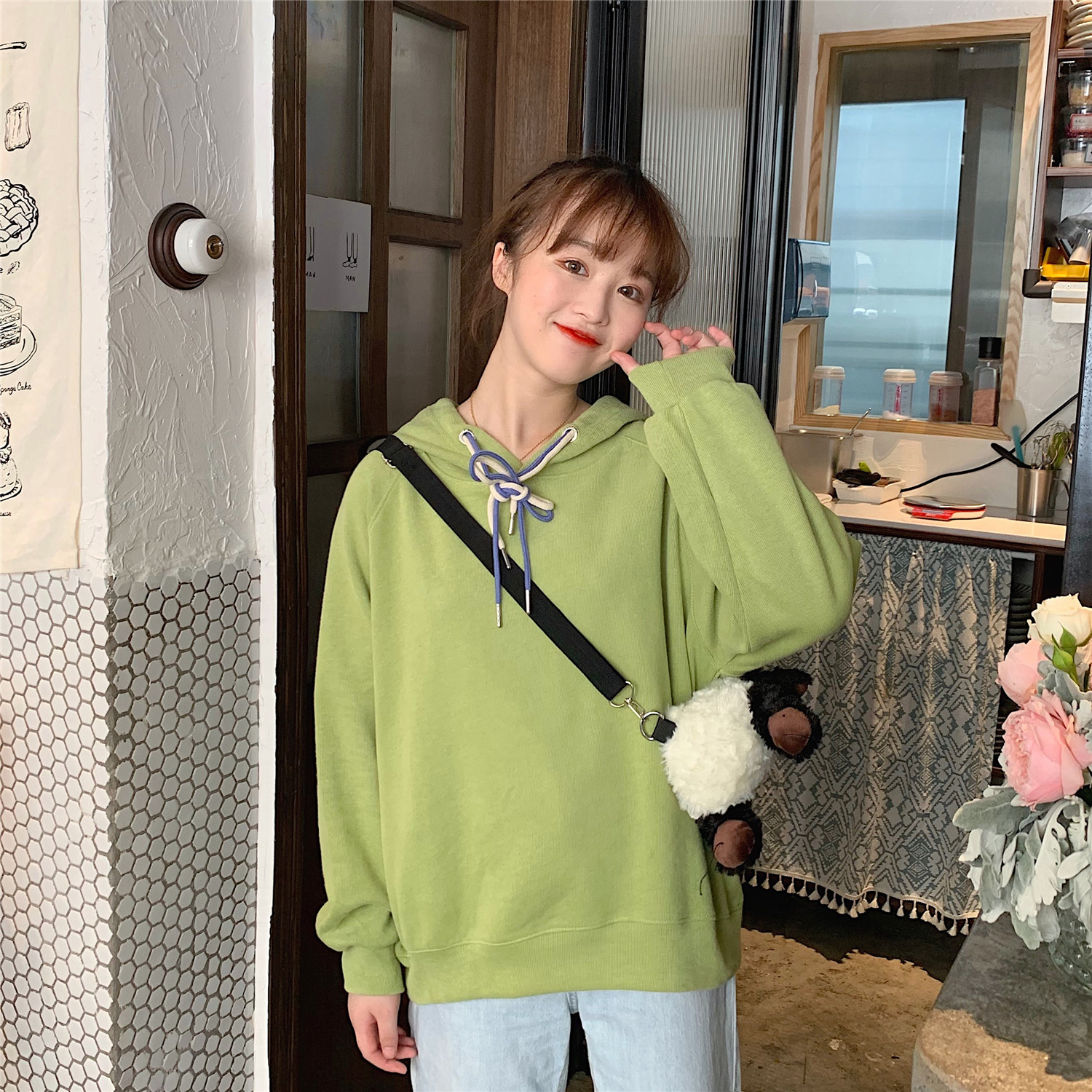 Real shot real price candy color hooded sweater women's new little coat fashion