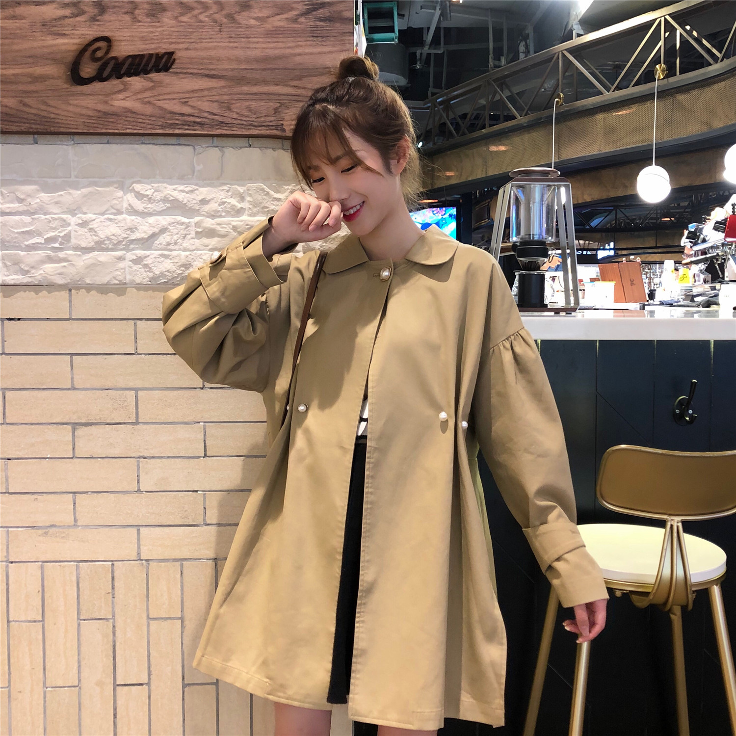 Real-price Korean version of medium-long thin windbreaker jacket