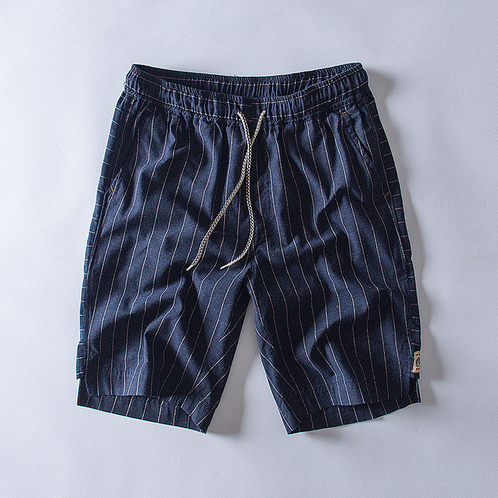 条纹棉麻短裤男夏季日系复古中裤懒人冠军休闲百搭直筒凉爽五分裤|ruв категории Мужская одежда, брюки - от Buy2taobao.com для оказания профессиональной услуги покупки агента Taobao