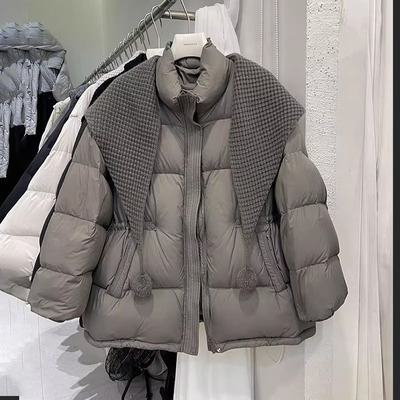 时尚针织披肩立领羽绒服外套保暖