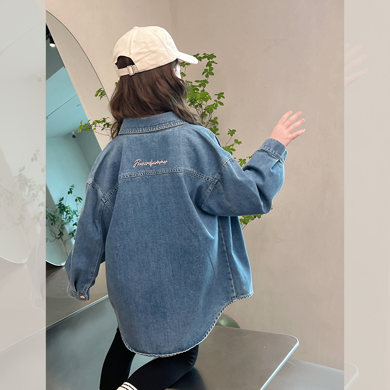 女童牛仔衬衫洋气韩版小女孩衬衣儿童外套开衫大童装2025春秋新款