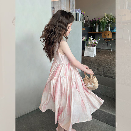女童渐变色连衣裙儿童网红幻彩背心裙大童装洋气裙子2025夏装新款