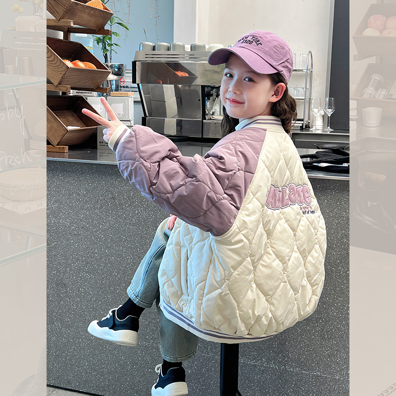 小排靓加厚菱格棒球服女童外套