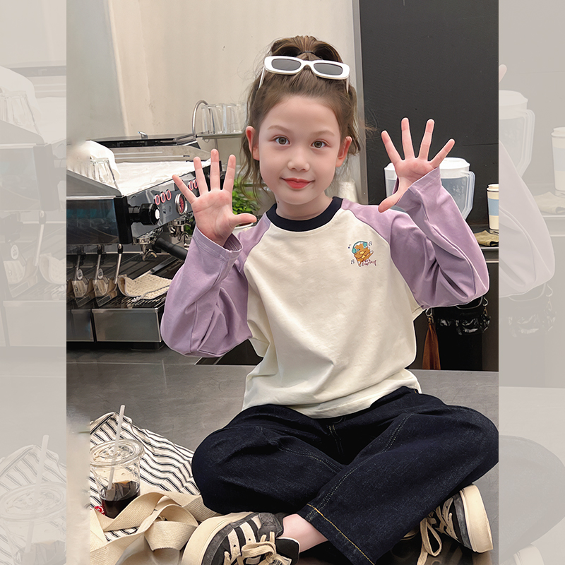 儿童打底衫春秋季韩范撞色小女孩长袖上衣儿童装T恤2025春秋新款