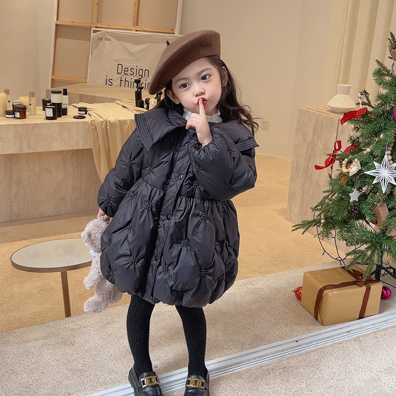 90绒轻柔保暖中小童装长款羽绒服女童外套上衣儿童2021新年冬装