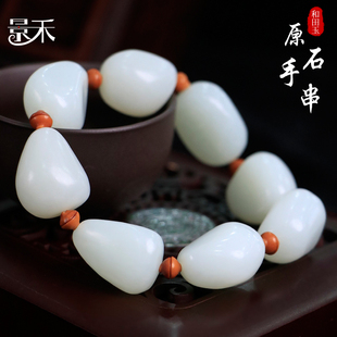新疆和田玉羊脂白玉原石手串男玉石随形手链女玉器文玩手持把玩件
