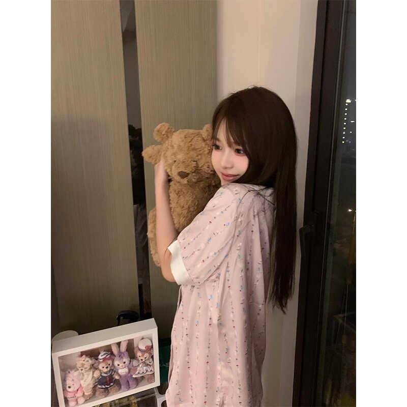 韩版甜美小碎花短袖睡衣女夏季冰雪丝新款短裤高级家居服两件套装